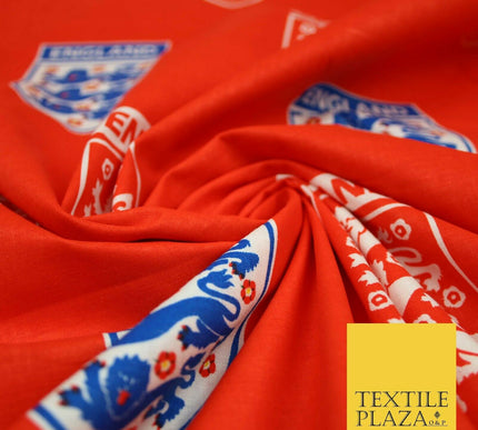 Red England Three Lions Football Emblem Badge 100% COTTON Print Fabric Masks 68"