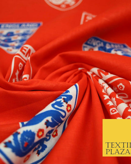 Red England Three Lions Football Emblem Badge 100% COTTON Print Fabric Masks 68"