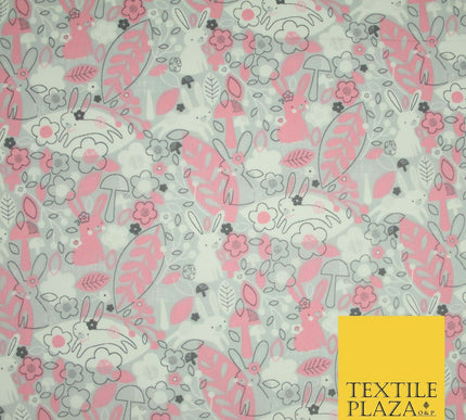 Happy Bunny Rabbits Ditsy Flower Leaf 100% Cotton Poplin Print Fabric Face Masks