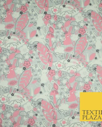 Happy Bunny Rabbits Ditsy Flower Leaf 100% Cotton Poplin Print Fabric Face Masks