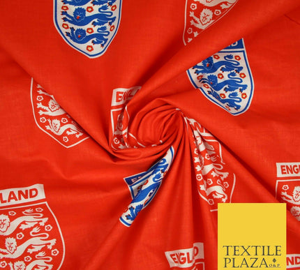Red England Three Lions Football Emblem Badge 100% COTTON Print Fabric Masks 68"