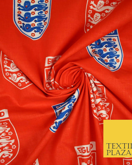 Red England Three Lions Football Emblem Badge 100% COTTON Print Fabric Masks 68"