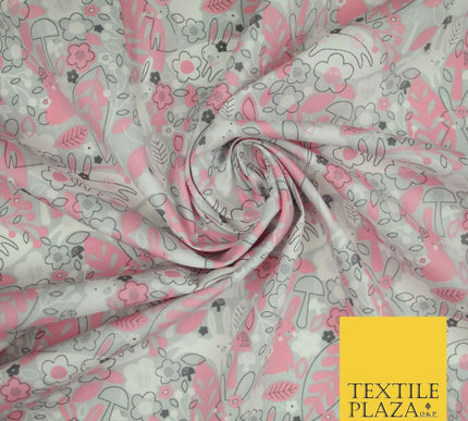 Happy Bunny Rabbits Ditsy Flower Leaf 100% Cotton Poplin Print Fabric Face Masks