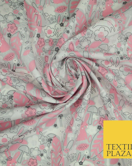 Happy Bunny Rabbits Ditsy Flower Leaf 100% Cotton Poplin Print Fabric Face Masks