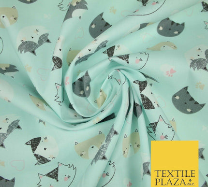 Pussycats Hearts Paws Printed 100% Cotton Poplin Fabric Craft Face Masks Dress