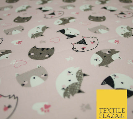 Pussycats Hearts Paws Printed 100% Cotton Poplin Fabric Craft Face Masks Dress