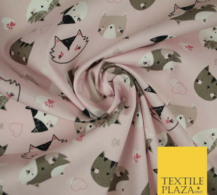 Pussycats Hearts Paws Printed 100% Cotton Poplin Fabric Craft Face Masks Dress