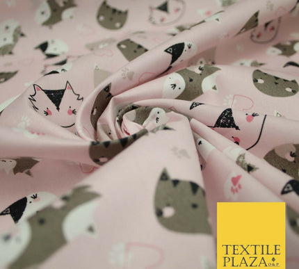 Pussycats Hearts Paws Printed 100% Cotton Poplin Fabric Craft Face Masks Dress