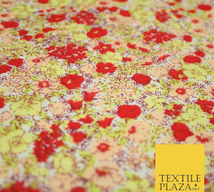 Red Pansy Cluster Ditsy Flower Printed Poly Cotton Fabric Polycotton Mask 3730