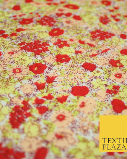 Red Pansy Cluster Ditsy Flower Printed Poly Cotton Fabric Polycotton Mask 3730