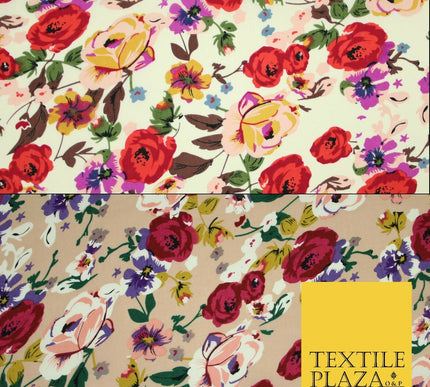 Artsy Poppy Rose Flower Printed 100% Cotton Poplin Fabric Dress Face Mask 59"