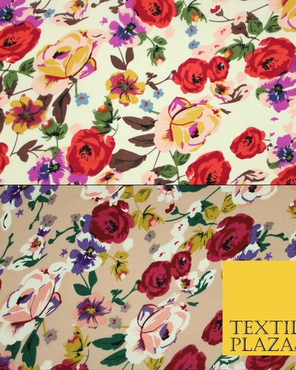 Artsy Poppy Rose Flower Printed 100% Cotton Poplin Fabric Dress Face Mask 59"