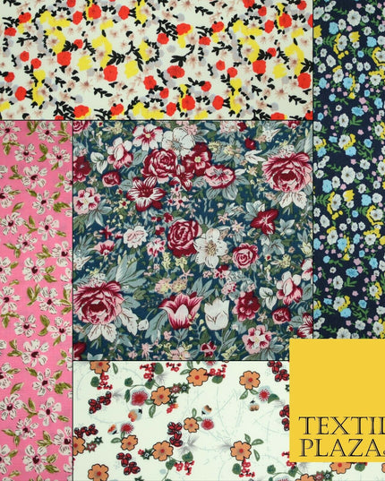 Mix Floral Flower Ditsy Printed 100% Cotton Poplin Fabric Dress Craft Mask 59"