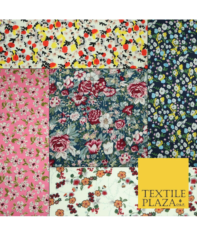 Mix Floral Flower Ditsy Printed 100% Cotton Poplin Fabric Dress Craft Mask 59"
