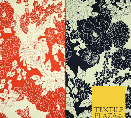 Artsy Floral Dahlia Blossom Printed 100%Cotton Poplin Fabric Dress Face Mask 59"