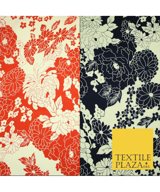Artsy Floral Dahlia Blossom Printed 100%Cotton Poplin Fabric Dress Face Mask 59"