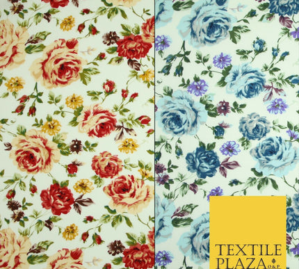 Vintage Garden Rose Flower Printed 100% Cotton Poplin Fabric Dress Face Mask 59"