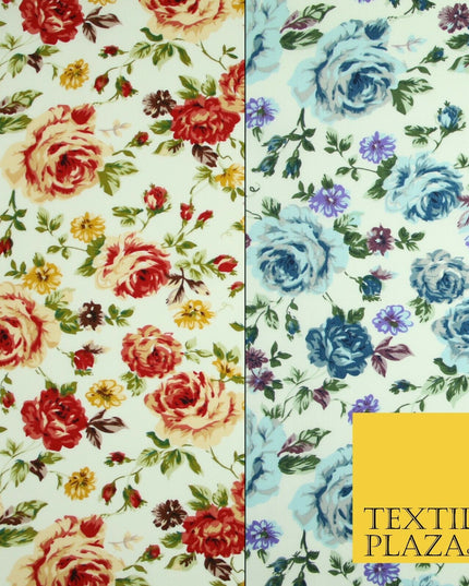 Vintage Garden Rose Flower Printed 100% Cotton Poplin Fabric Dress Face Mask 59"