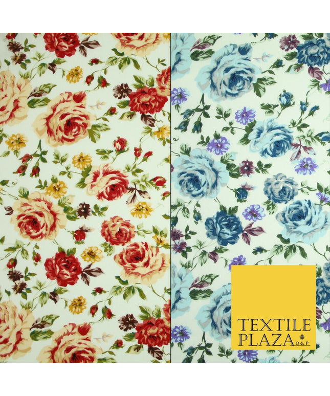 Vintage Garden Rose Flower Printed 100% Cotton Poplin Fabric Dress Face Mask 59"