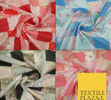 Floral Gingham Spotted Patchwork Printed Poly Cotton Fabric Polycotton Craft 45"