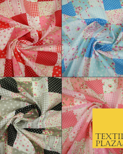 Floral Gingham Spotted Patchwork Printed Poly Cotton Fabric Polycotton Craft 45"