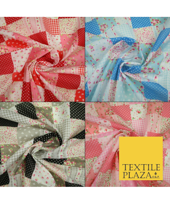 Floral Gingham Spotted Patchwork Printed Poly Cotton Fabric Polycotton Craft 45"