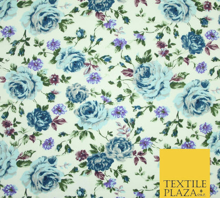 Vintage Garden Rose Flower Printed 100% Cotton Poplin Fabric Dress Face Mask 59"