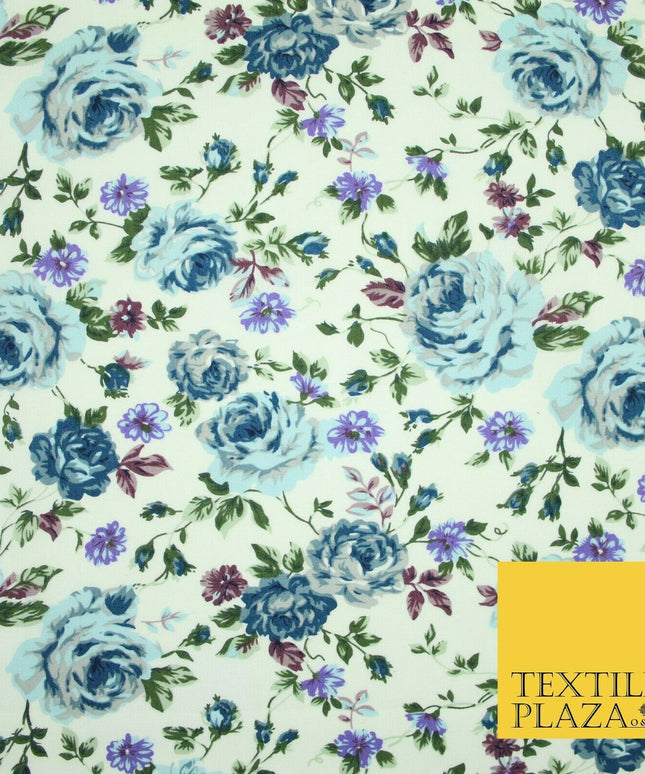 Vintage Garden Rose Flower Printed 100% Cotton Poplin Fabric Dress Face Mask 59"