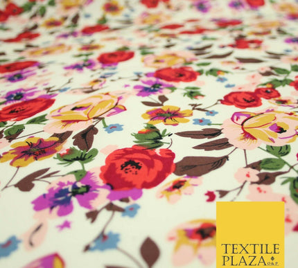 Artsy Poppy Rose Flower Printed 100% Cotton Poplin Fabric Dress Face Mask 59"