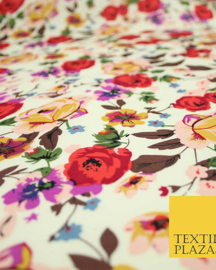 Artsy Poppy Rose Flower Printed 100% Cotton Poplin Fabric Dress Face Mask 59"