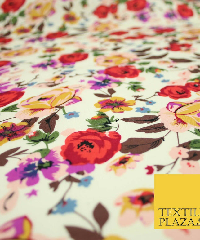Artsy Poppy Rose Flower Printed 100% Cotton Poplin Fabric Dress Face Mask 59"