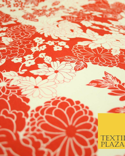 Artsy Floral Dahlia Blossom Printed 100%Cotton Poplin Fabric Dress Face Mask 59"