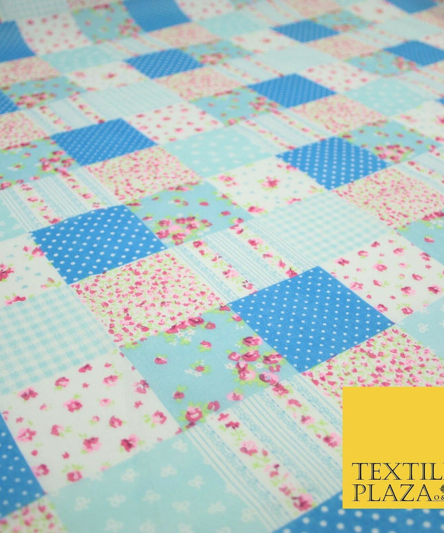 Floral Gingham Spotted Patchwork Printed Poly Cotton Fabric Polycotton Craft 45"