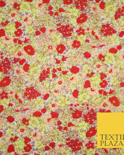Red Pansy Cluster Ditsy Flower Printed Poly Cotton Fabric Polycotton Mask 3730