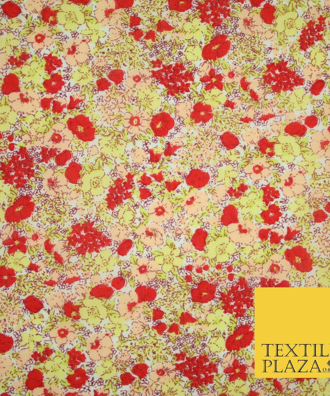 Red Pansy Cluster Ditsy Flower Printed Poly Cotton Fabric Polycotton Mask 3730