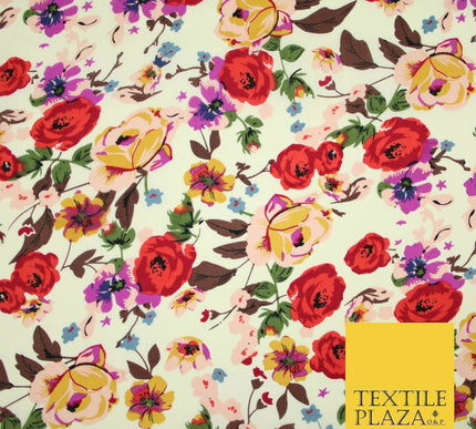 Artsy Poppy Rose Flower Printed 100% Cotton Poplin Fabric Dress Face Mask 59"