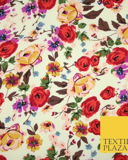 Artsy Poppy Rose Flower Printed 100% Cotton Poplin Fabric Dress Face Mask 59"