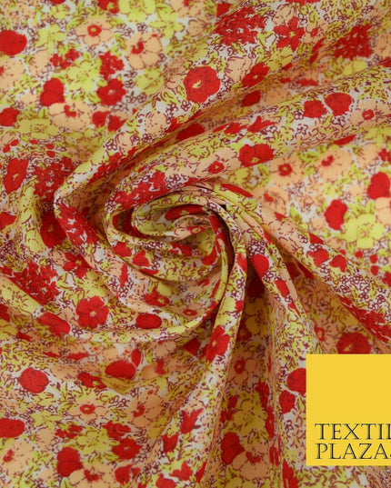 Red Pansy Cluster Ditsy Flower Printed Poly Cotton Fabric Polycotton Mask 3730