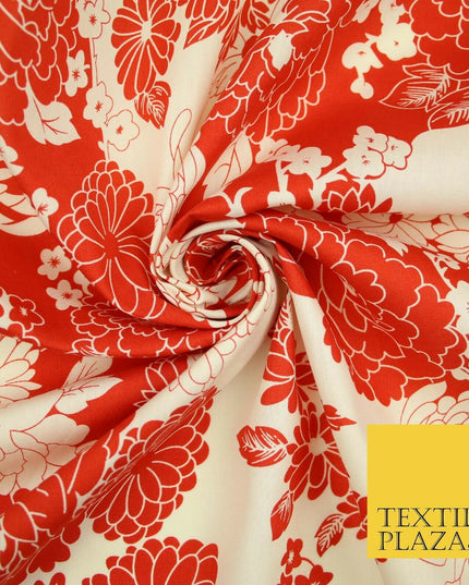 Artsy Floral Dahlia Blossom Printed 100%Cotton Poplin Fabric Dress Face Mask 59"