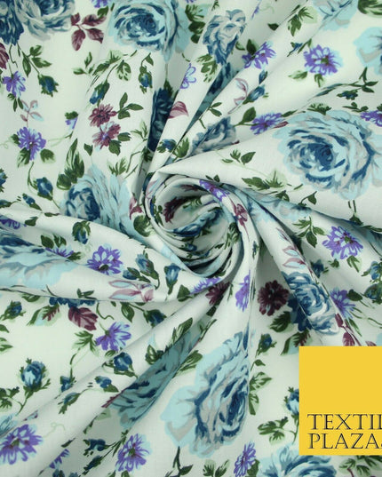 Vintage Garden Rose Flower Printed 100% Cotton Poplin Fabric Dress Face Mask 59"