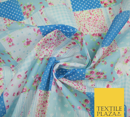 Floral Gingham Spotted Patchwork Printed Poly Cotton Fabric Polycotton Craft 45"
