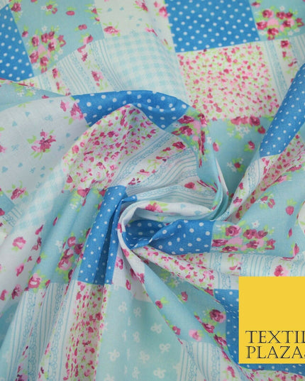 Floral Gingham Spotted Patchwork Printed Poly Cotton Fabric Polycotton Craft 45"