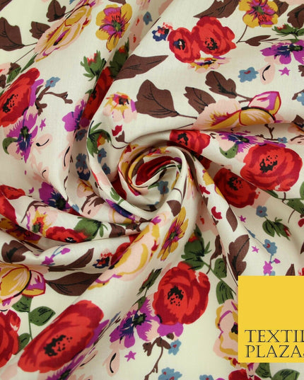 Artsy Poppy Rose Flower Printed 100% Cotton Poplin Fabric Dress Face Mask 59"