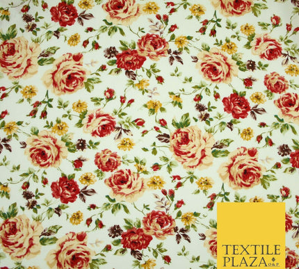Vintage Garden Rose Flower Printed 100% Cotton Poplin Fabric Dress Face Mask 59"
