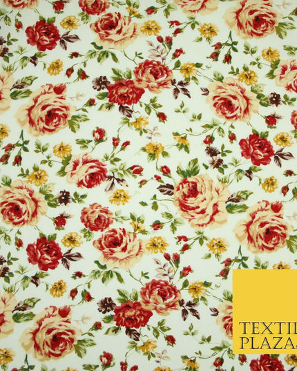 Vintage Garden Rose Flower Printed 100% Cotton Poplin Fabric Dress Face Mask 59"