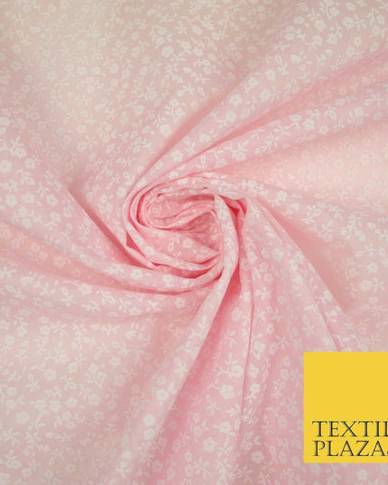 Mini Petunia Ditsy Flower Printed Pastel Poly Cotton Fabric Polycotton Craft 45"