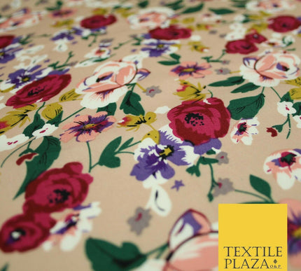 Artsy Poppy Rose Flower Printed 100% Cotton Poplin Fabric Dress Face Mask 59"