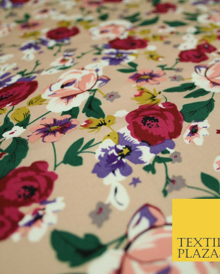 Artsy Poppy Rose Flower Printed 100% Cotton Poplin Fabric Dress Face Mask 59"