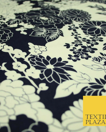 Artsy Floral Dahlia Blossom Printed 100%Cotton Poplin Fabric Dress Face Mask 59"