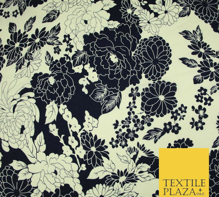 Artsy Floral Dahlia Blossom Printed 100%Cotton Poplin Fabric Dress Face Mask 59"